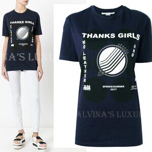 STELLA MCCARTNEY T-SHIRT THANKS GIRL NO LEATHER BLUE COTTON TOP sz IT 42 US 6